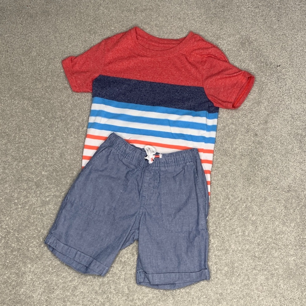 Colorful Striped T-Shirt and Blue Shorts Set
